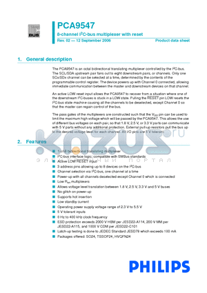 PCA9547BS datasheet - 8-channel I2C-bus multiplexer with reset