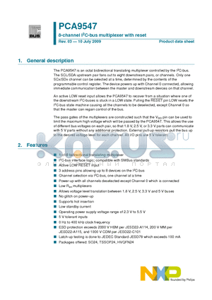 PCA9547BS datasheet - 8-channel I2C-bus multiplexer with reset