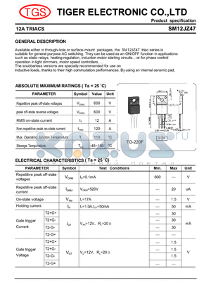 SM12JZ47 datasheet - 12A TRIACS