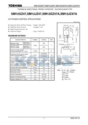 SM12JZ47A datasheet - AC POWER CONTROL APPLICATIONS