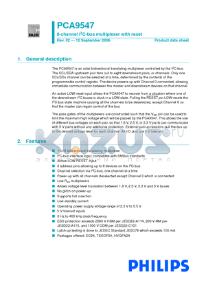 PCA9547PW datasheet - 8-channel I2C-bus multiplexer with reset