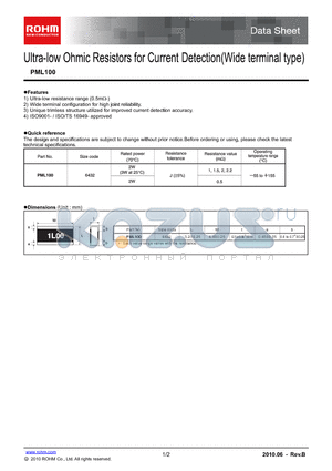 PML100HZPJV0L5 datasheet - Ultra-low Ohmic Resistors for Current Detection(Wide terminal type)