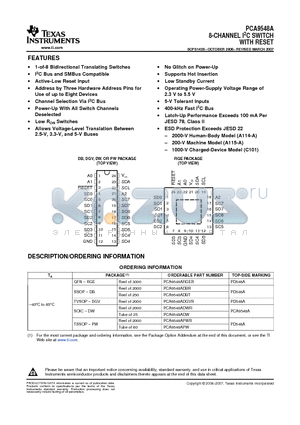 PCA9548ADWR datasheet - 8-CHANNEL I2C SWITCH WITH RESET