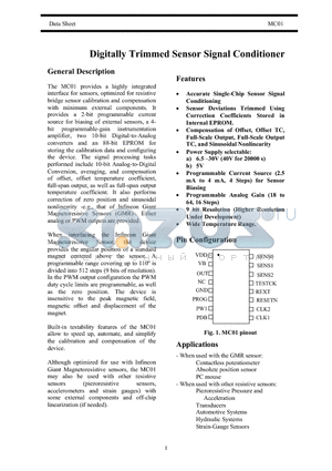 MC01 datasheet - Digitally Trimmed Sensor Signal Conditioner