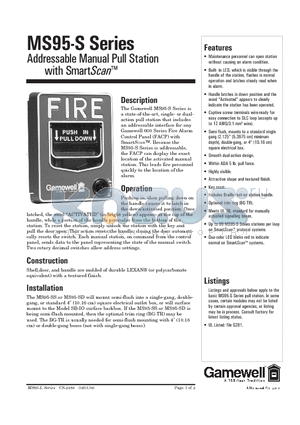 MS95-SD datasheet - Addressable Manual Pull Station with SmartScan