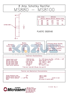 MS890 datasheet - 8 Amp Schottky Rectifier