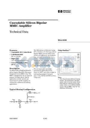 MSA-0100 datasheet - Cascadable Silicon Bipolar MMIC Amplifier