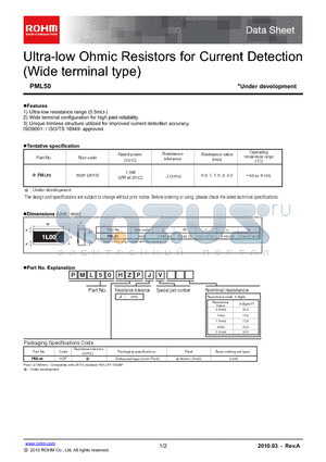 PML50HZPJV0L5 datasheet - Ultra-low Ohmic Resistors for Current Detection (Wide terminal type)