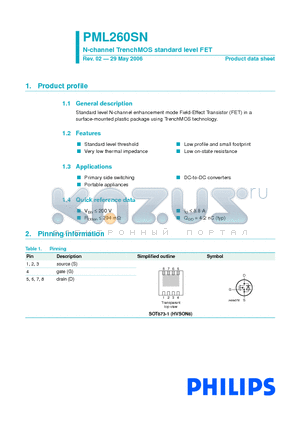 PML260SN datasheet - N-channel TrenchMOS standard level FET