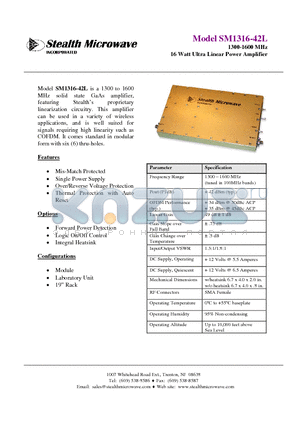 SM1316-42L datasheet - 1300-1600 MHz 16 Watt Ultra Linear Power Amplifier