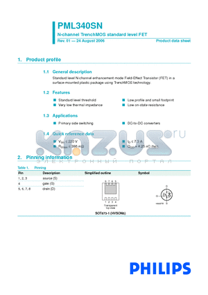 PML340SN datasheet - N-channel TrenchMOS standard level FET