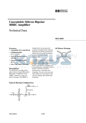 MSA-0285 datasheet - Cascadable Silicon Bipolar MMIC Amplifier