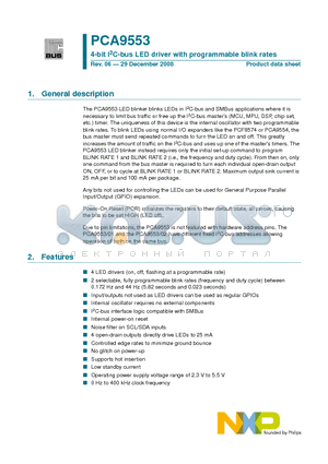 PCA9553 datasheet - 4-bit I2C-bus LED driver with programmable blink rates