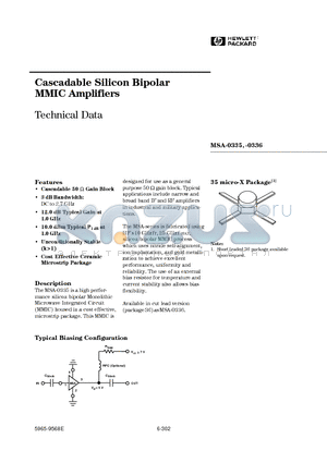 MSA-0336 datasheet - Cascadable Silicon Bipolar MMIC Amplifiers