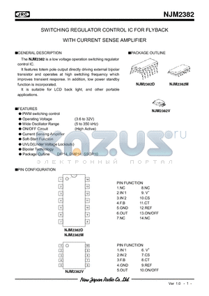 NJM2382V datasheet - SWITCHING REGULATOR CONTROL IC FOR FLYBACK WITH CURRENT SENSE AMPLIFIER