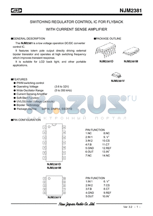 NJM2381 datasheet - SWITCHING REGULATOR CONTROL IC FOR FLYBACK WITH CURRENT SENSE AMPLIFIER