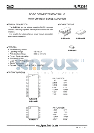 NJM2384D datasheet - DC/DC CONVERTER CONTROL IC WITH CURRENT SENSE AMPLIFIER