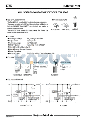 NJM2387DL3 datasheet - ADJUSTABLE LOW DROPOUT VOLTAGE REGULATOR