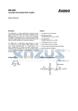 MSA-0505 datasheet - Cascadable Silicon Bipolar MMIC Amplifier