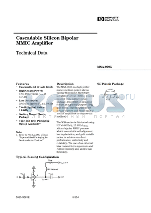 MSA-0505-STR datasheet - Cascadable Silicon Bipolar MMIC Amplifier