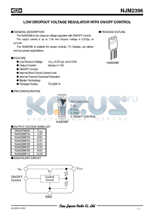 NJM2396F datasheet - LOW DROPOUT VOLTAGE REGULATOR WITH ON/OFF CONTROL