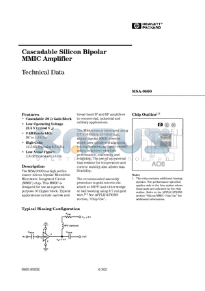MSA-0600-GP4 datasheet - Cascadable Silicon Bipolar MMIC Amplifier