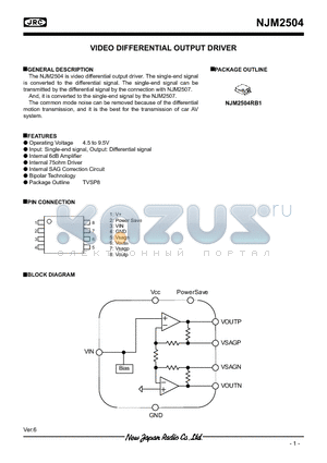 NJM2504RB1 datasheet - VIDEO DIFFERENTIAL OUTPUT DRIVER