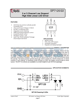 SP7120AEK-L/TR datasheet - 2 or 3 Channel Low Dropout High Side Linear LED Driver