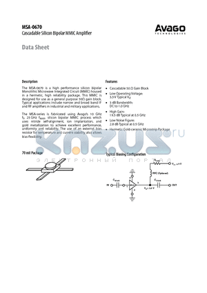 MSA-0670 datasheet - Cascadable Silicon Bipolar MMIC Amplifier