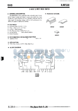 NJM2508 datasheet - 3-INPUT/2-INPUT VIDEO SWITCH