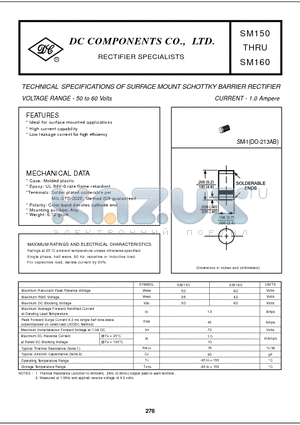 SM150 datasheet - TECHNICAL SPECIFICATIONS OF SURFACE MOUNT SCHOTTKY BARRIER RECTIFIER