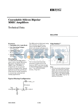 MSA-0700-GP4 datasheet - Cascadable Silicon Bipolar MMIC Amplifiers