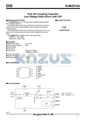 NJM2512A datasheet - 47lF AC-Coupling Capacitor Low Voltage Video Driver with LPF