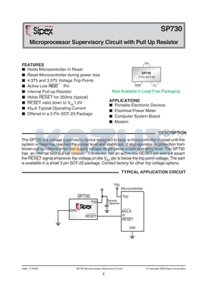 SP730 datasheet - Microprocessor Supervisory Circuit with Pull Up Resistor