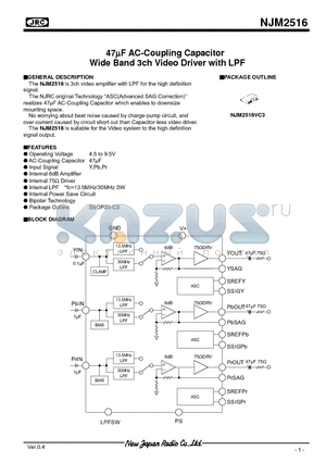 NJM2516VC3 datasheet - 47lF AC-Coupling Capacitor Wide Band 3ch Video Driver with LPF
