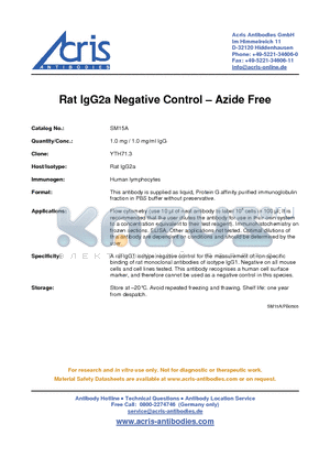 SM15A datasheet - Rat IgG2a Negative Control - Azide Free