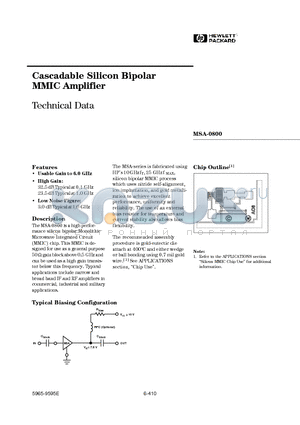 MSA-0800 datasheet - Cascadable Silicon Bipolar MMIC Amplifier
