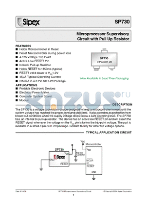 SP730EK-4.375 datasheet - Microprocessor Supervisory Circuit with Pull Up Resistor