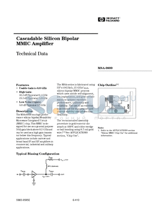 MSA-0800-GP4 datasheet - Cascadable Silicon Bipolar MMIC Amplifier