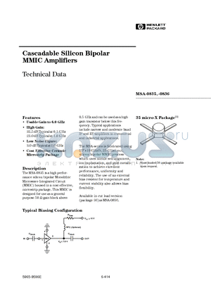 MSA-0835 datasheet - Cascadable Silicon Bipolar MMIC Amplifiers