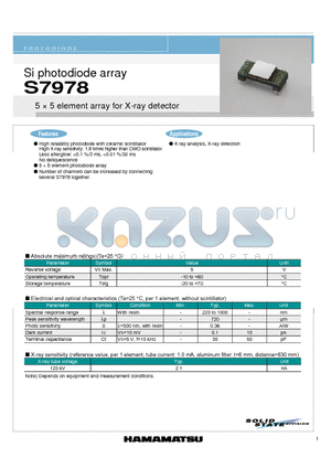 S7978 datasheet - Si photodiode array 5  5 element array for X-ray detector