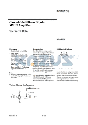 MSA-0886 datasheet - Cascadable Silicon Bipolar MMIC Amplifier
