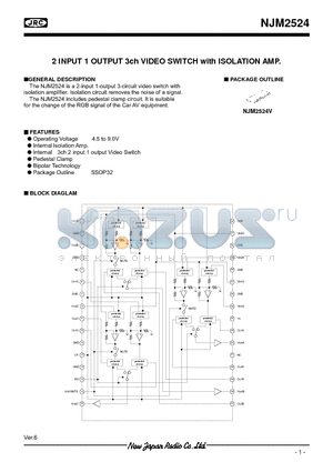 NJM2524 datasheet - 2 INPUT 1 OUTPUT 3ch VIDEO SWITCH with ISOLATION AMP