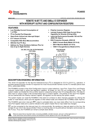 PCA9555DB datasheet - REMOTE 16-BIT I2C AND SMBus I/O EXPANDER WITH INTERRUPT OUTPUT AND CONFIGURATION REGISTERS