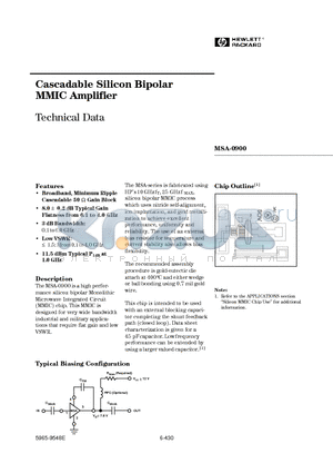 MSA-0900 datasheet - Cascadable Silicon Bipolar MMIC Amplifier