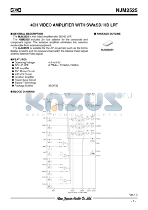 NJM2525V datasheet - 4CH VIDEO AMPLIFIER WITH SW&SD/ HD LPF