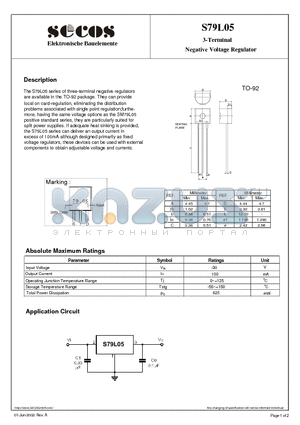 S79L05 datasheet - 3-Terminal Negative Voltage Regulator