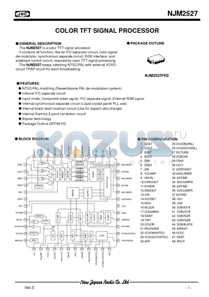 NJM2527FR2 datasheet - COLOR TFT SIGNAL PROCESSOR