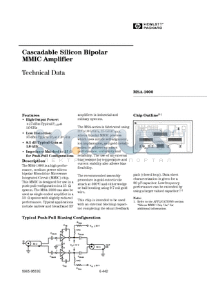 MSA-1000 datasheet - Cascadable Silicon Bipolar MMIC Amplifier