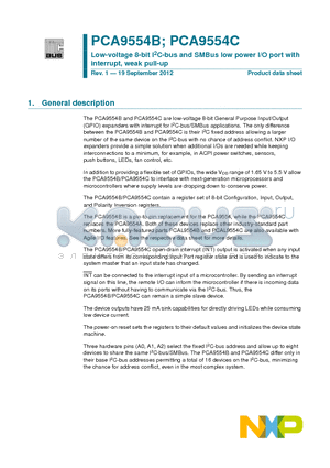 PCA9554BPW datasheet - Low-voltage 8-bit I2C-bus and SMBus low power I/O port with interrupt, weak pull-up